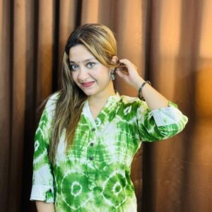 Green & White Tie-Dye Cotton Kurti – Casual & Festive Wear - 2